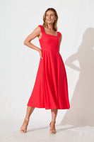 Red Cotton Linen Midi Dress by Nikolena