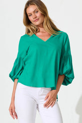 Teal Linen Blend Jasper Blouse