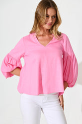 Candy Pink Linen Blend Jasper Blouse
