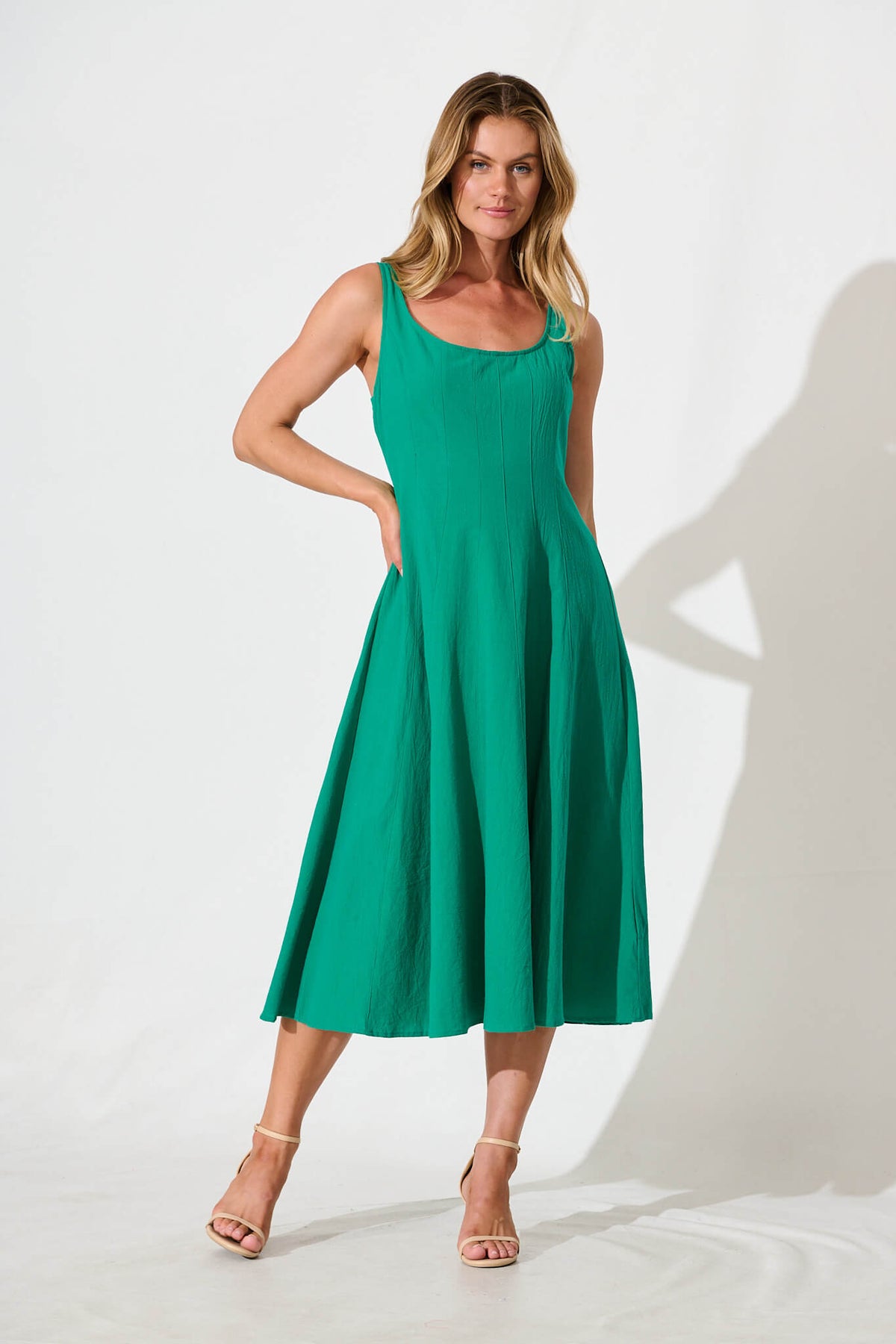 Green Cotton Midi Dress by Shaima