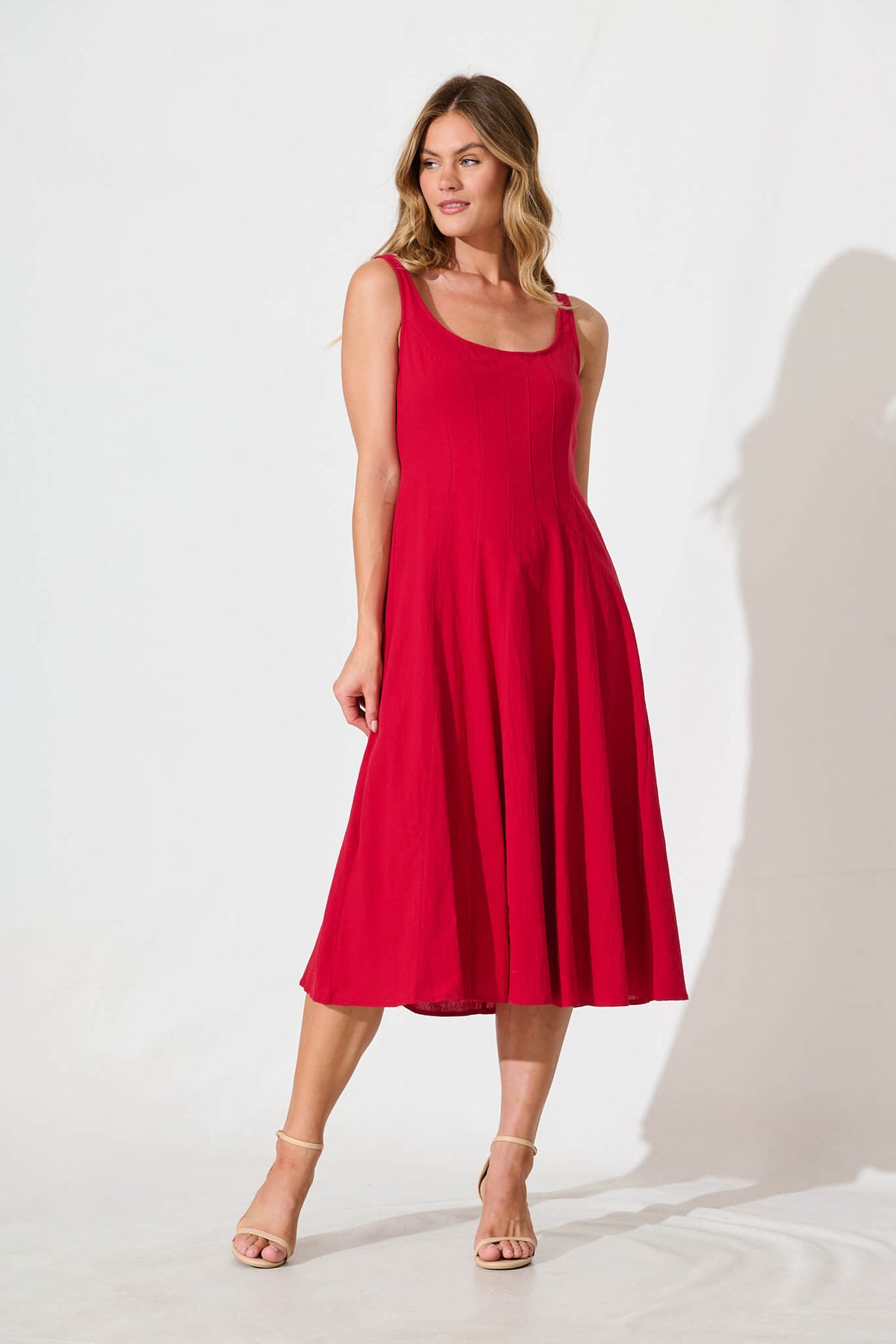 Red Cotton Midi Dress - Shaima