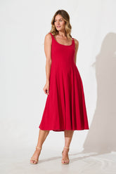 Red Cotton Midi Dress - Shaima