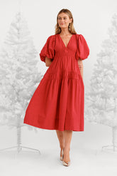 Red Cotton Midi Dress: Amalie Style