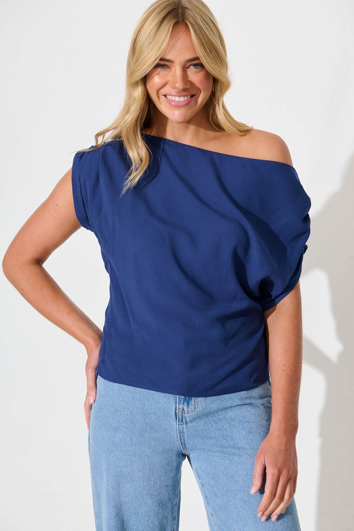 Navy Off-Shoulder Blouse