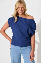 Navy Off-Shoulder Blouse