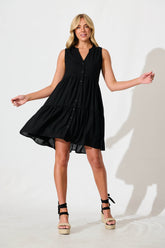 Black Linen Blend Smock Dress - Melori