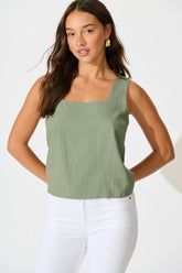 Khaki Linen Blend Cami Top