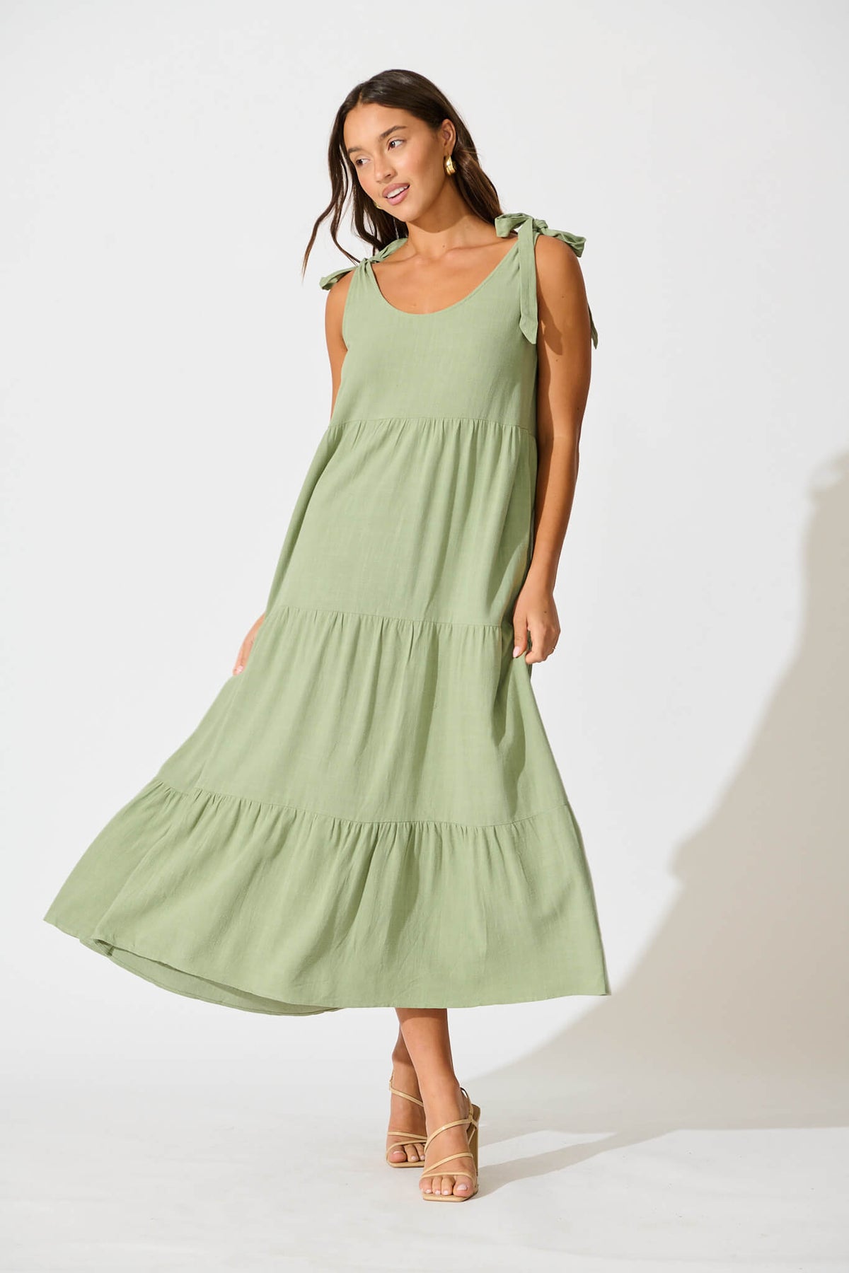 Khaki Linen Maxi Dress by Estefani