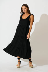 Black Linen Blend Maxi Dress by Estefani