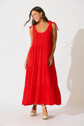 Red Linen Maxi Dress - Estefani