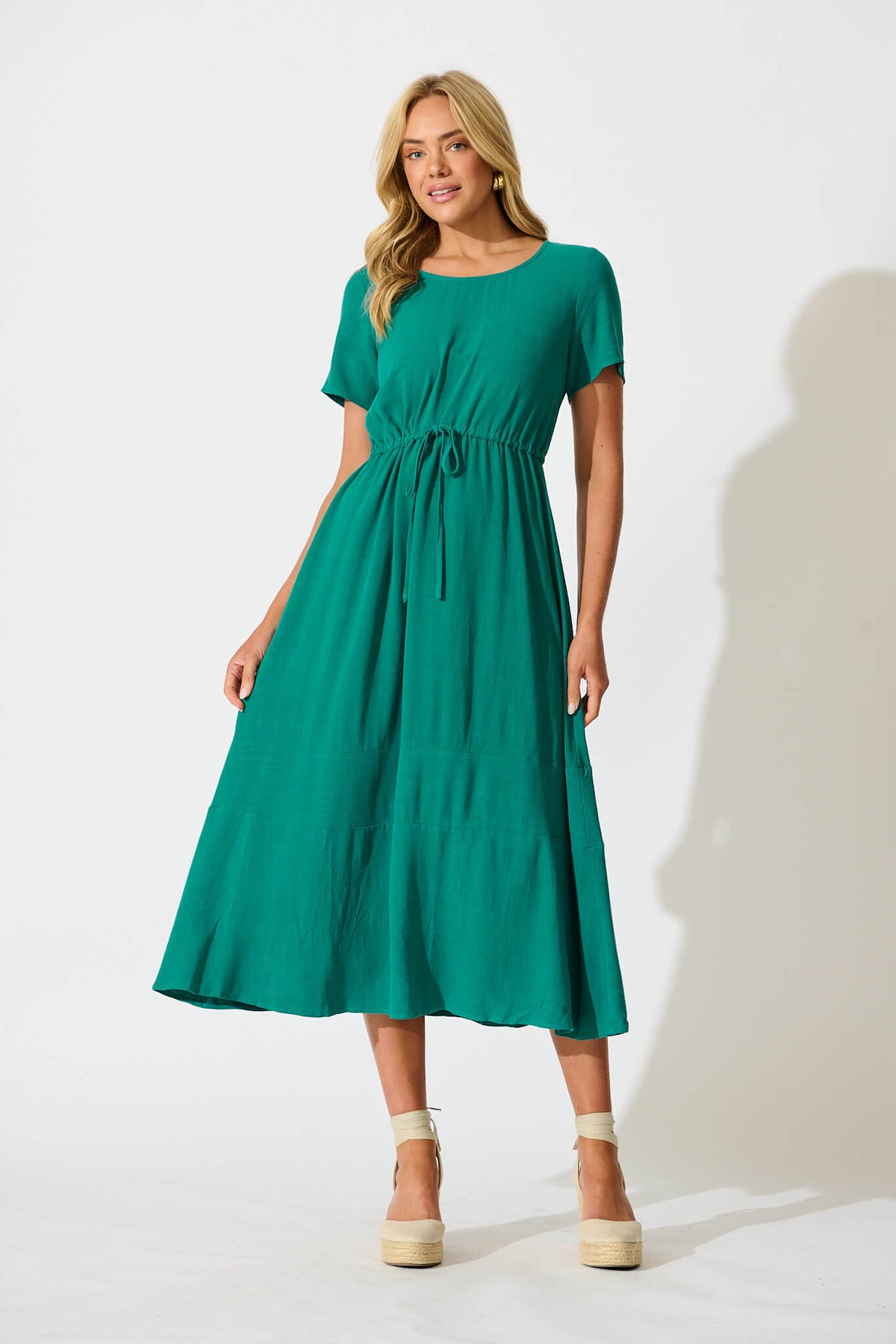 Teal Linen Blend Midi Dress by Mary