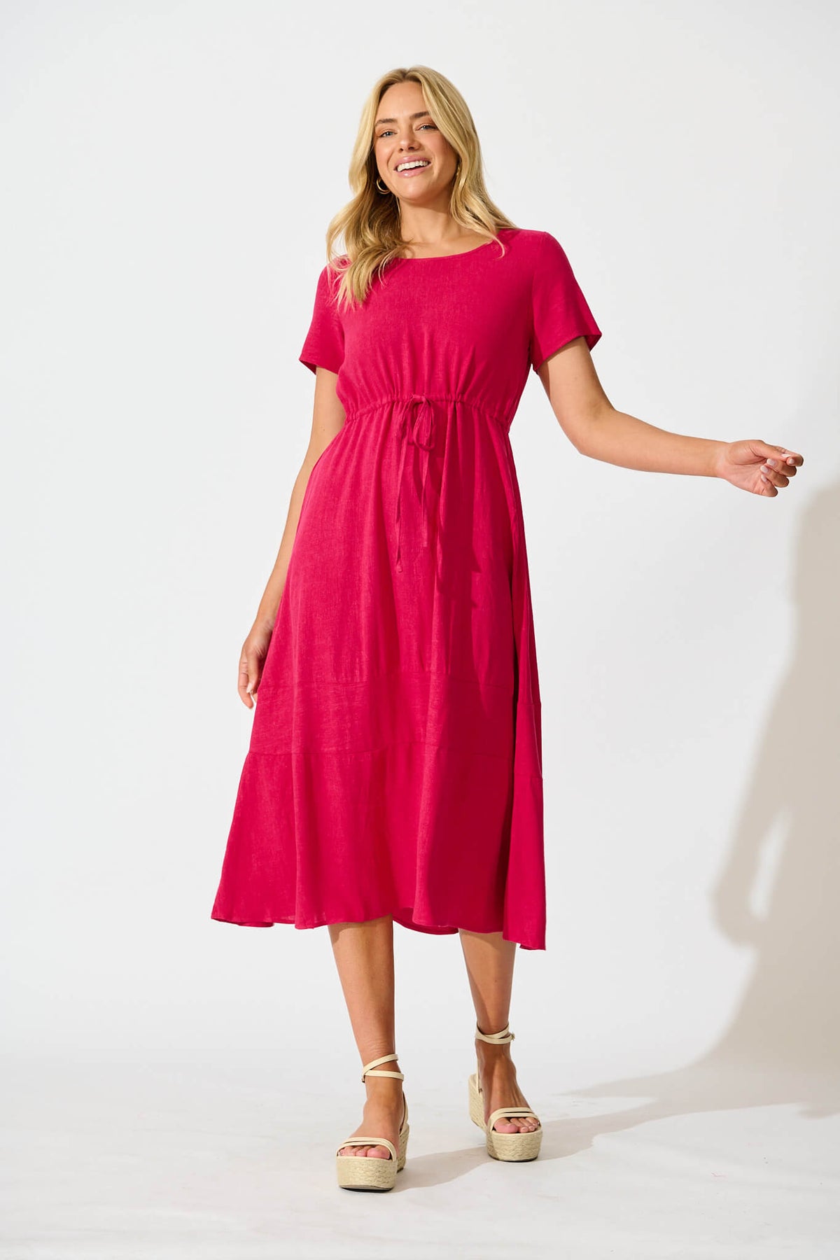 Fuchsia Linen Blend Mary Midi Dress