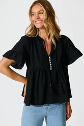 Black Cotton Linen Orla Blouse