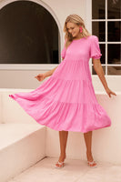 Pink Tiered Midi Dress - Nevi Style