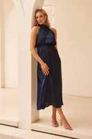 Navy Satin Halter Maxi Dress from Costa Rica