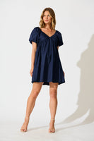 Navy Cotton Sateen Santorini Dress