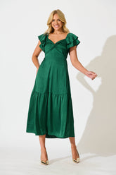 Emerald Green Satin Maxi Gown
