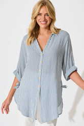 Blue & White Striped Cotton Blend Harper Shirt