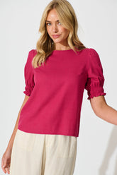 Deep Rose Cotton Linen Blend Melanie Top