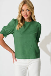 Green Cotton Linen Blend Melanie Blouse