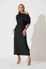 Black Satin Off Shoulder Maxi Dress - Sarita