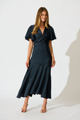 Navy Satin Sunset Serenade Maxi Dress