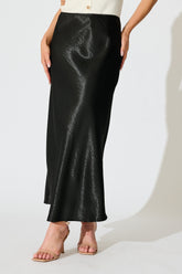 Elegant Black Satin Midi Skirt