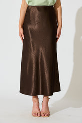 Chocolate Satin Midi Skirt