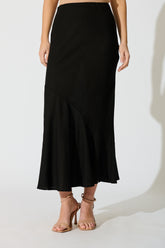Chic Black Linen Blend Maxi Skirt