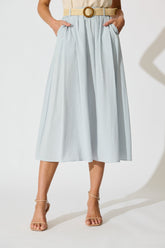 Light Blue Linen Cotton Blend Fenella Maxi Skirt