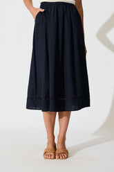 Navy Linen Blend Cylas Midi Skirt