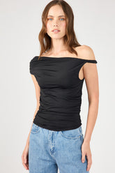 Black Ruched Long Sleeve Jersey Top