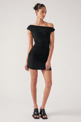 Black Gathered Mini Dress