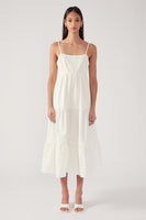 White Tiered Open Back Midi Dress