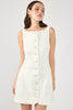 White High-Neck Button-Up Linen Mini Dress