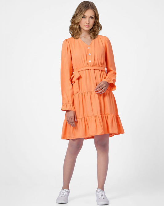 Sunset Orange Tiered Dress
