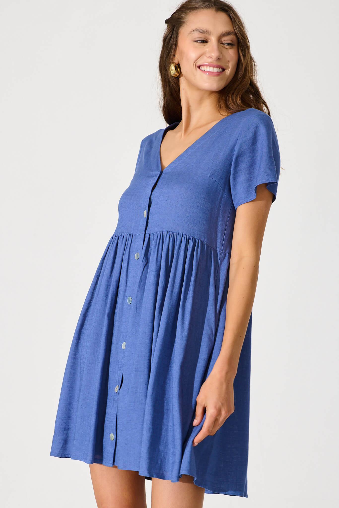 Blue Linen Blend Horizon Dress