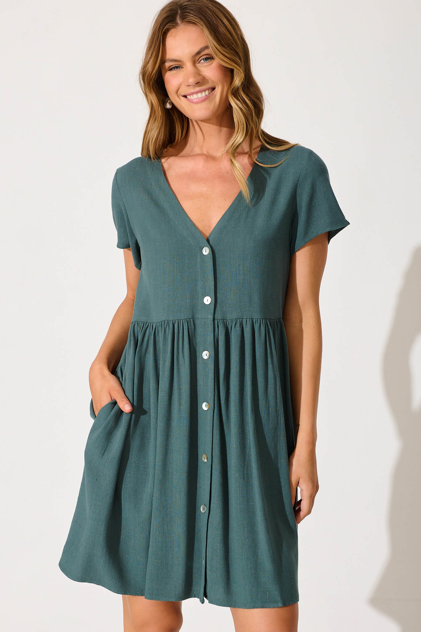 Green Linen Blend Horizon Dress