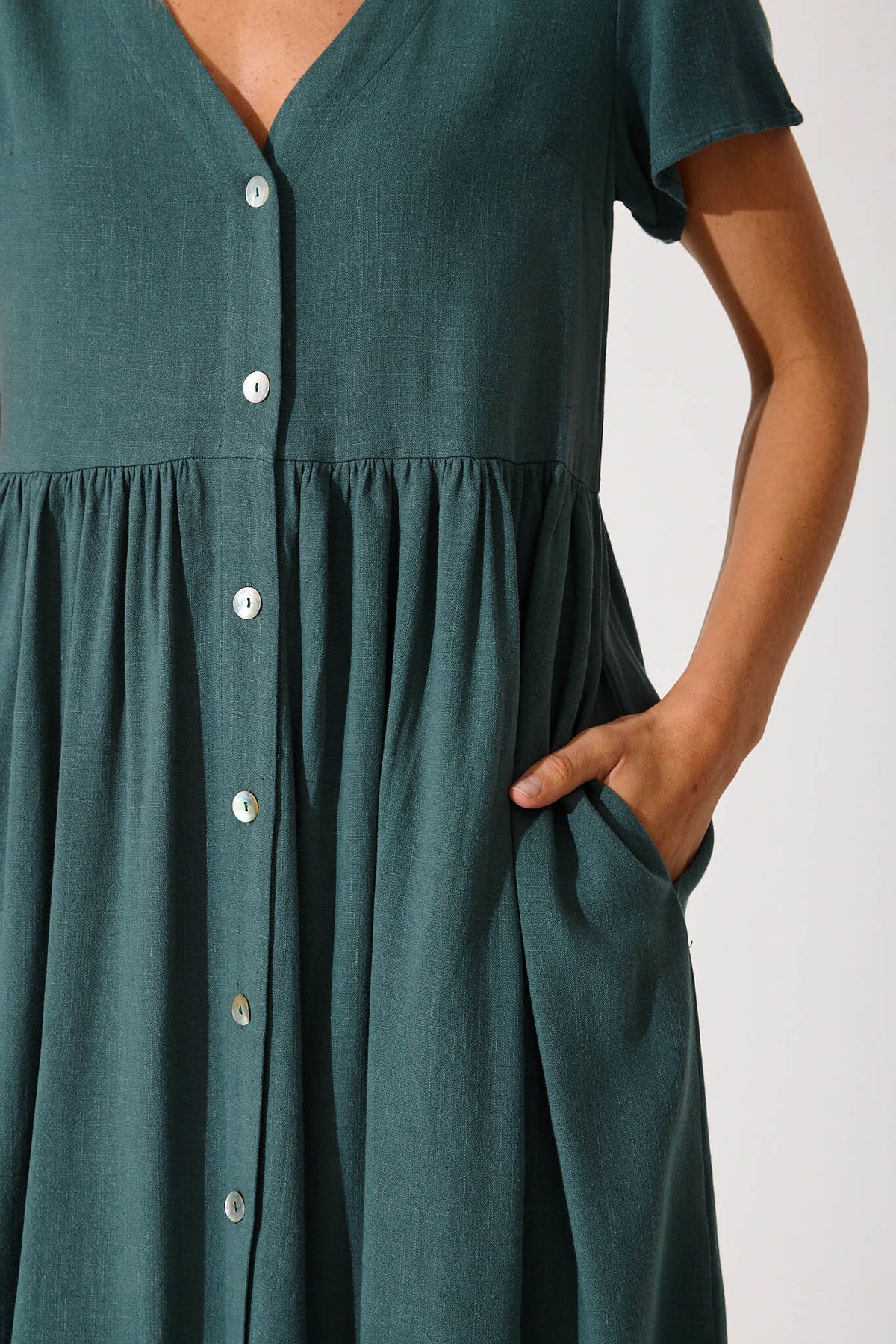 Green Linen Blend Horizon Dress