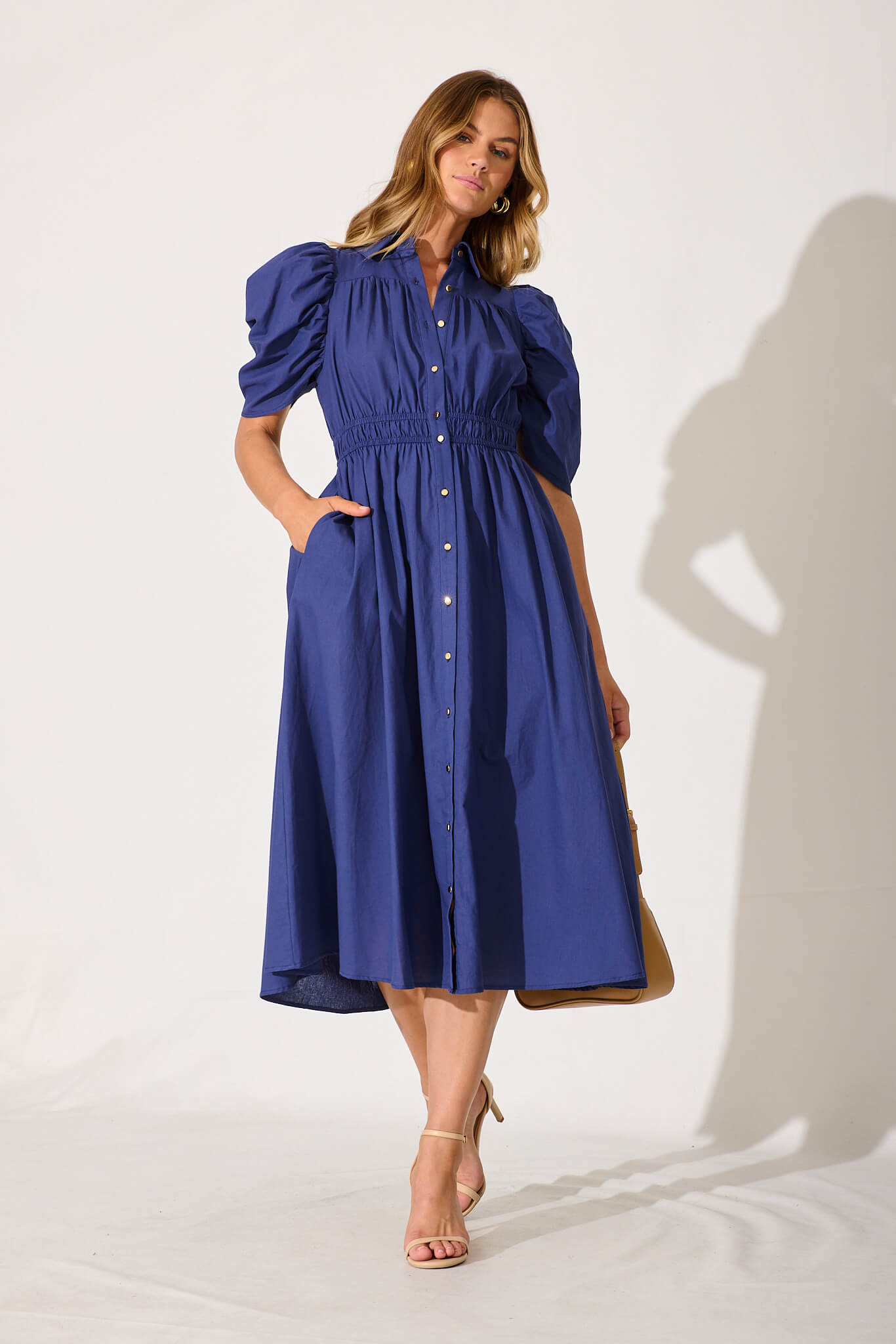 Navy Cotton Gemini Shirt Dress