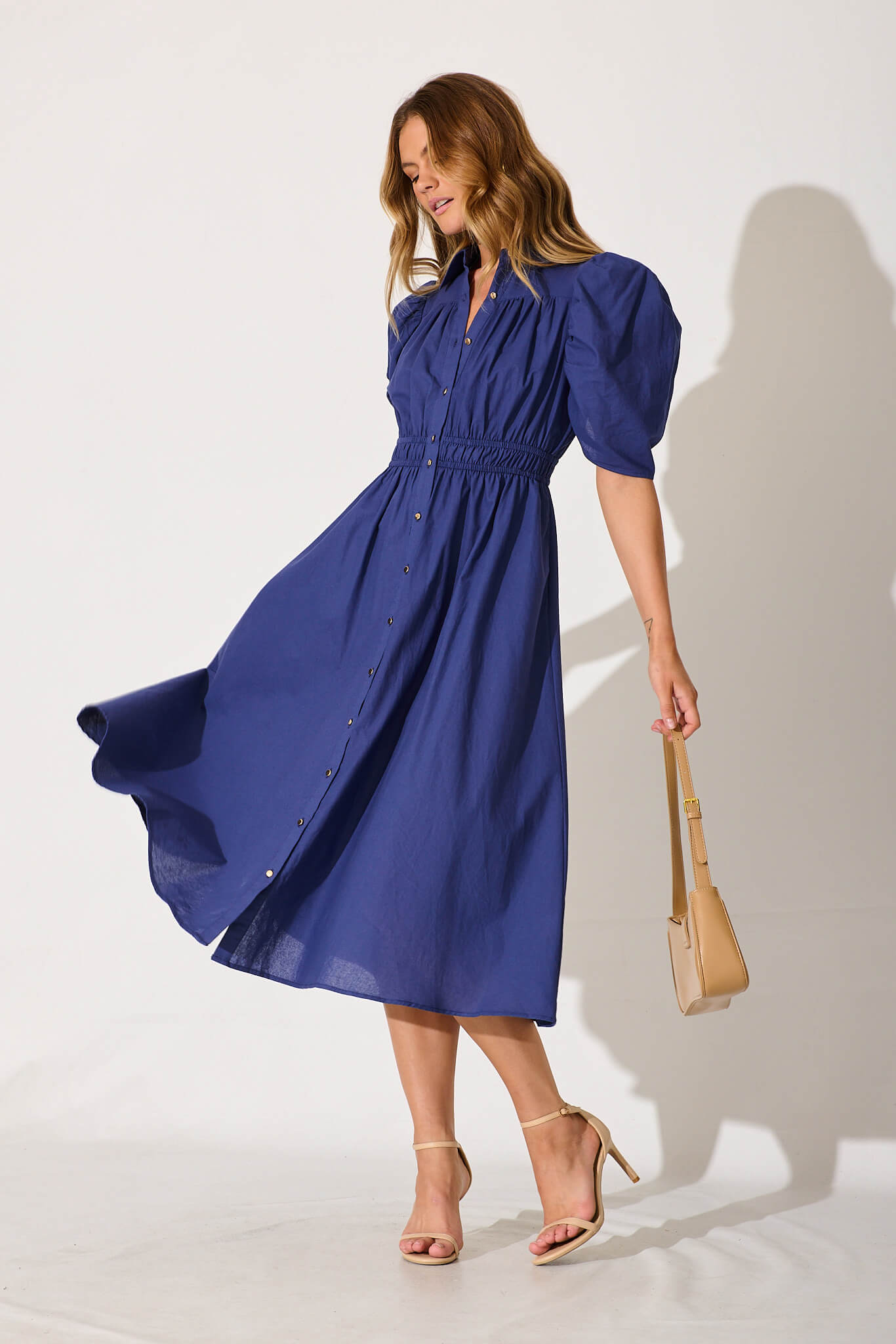 Navy Cotton Gemini Shirt Dress