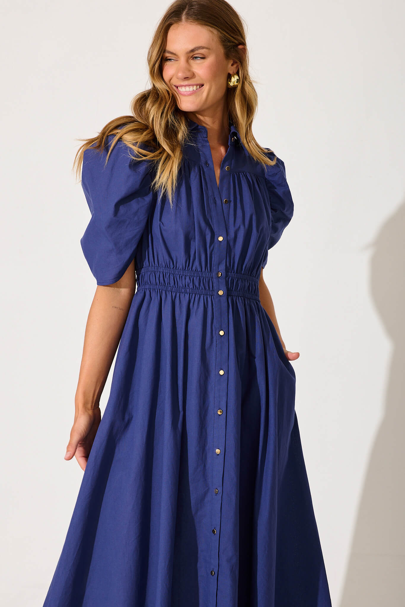Navy Cotton Gemini Shirt Dress