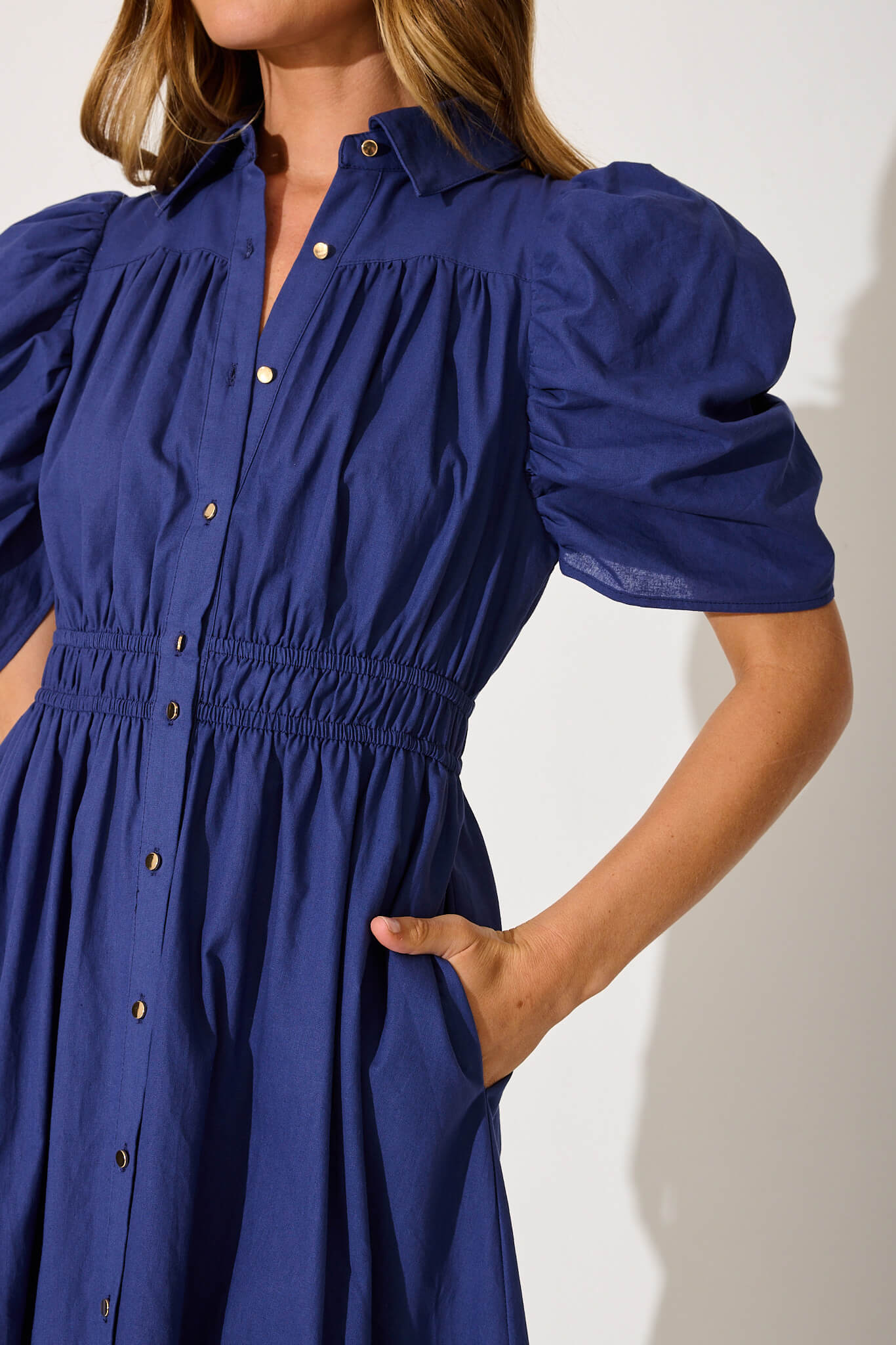 Navy Cotton Gemini Shirt Dress