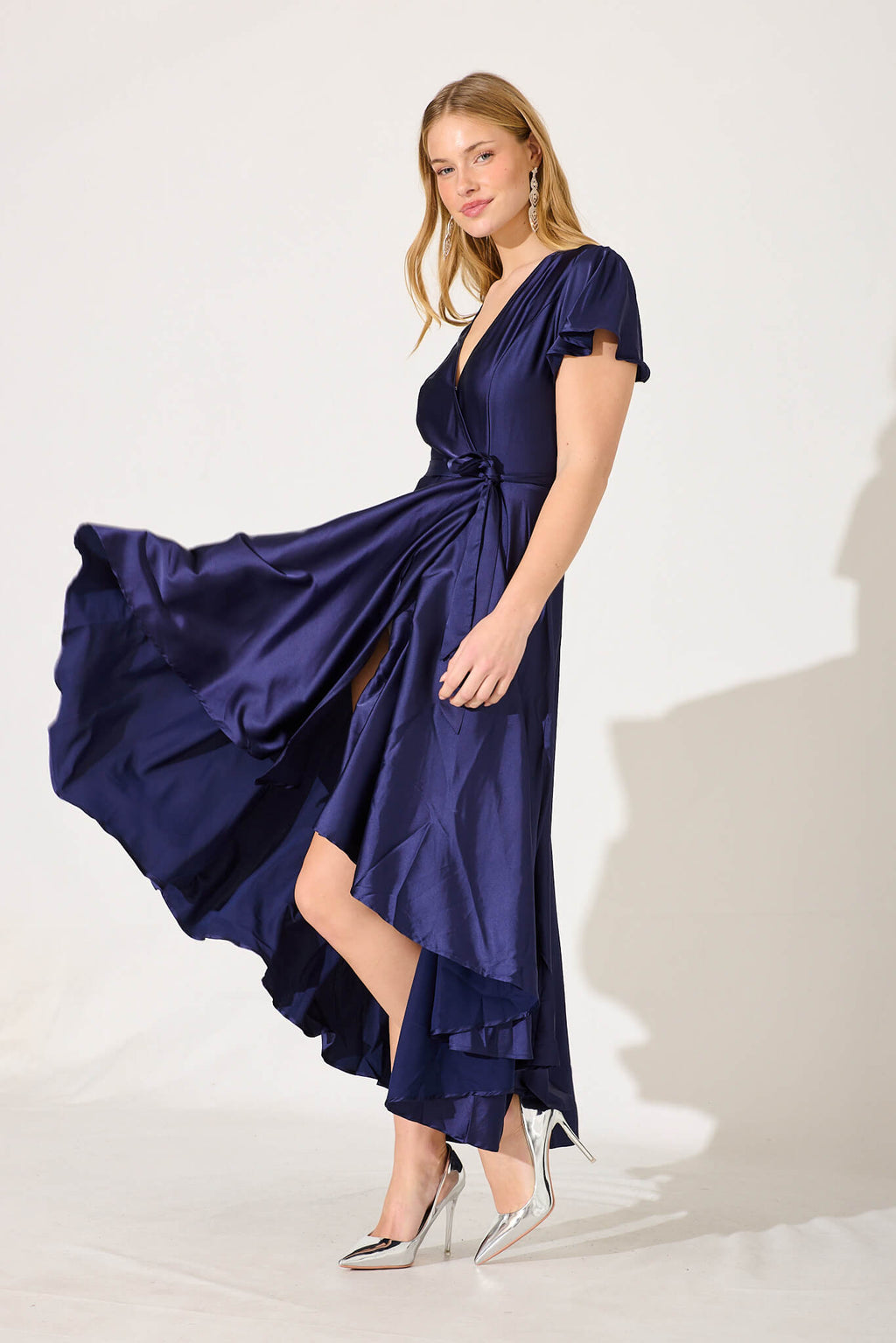 Navy Satin Maxi Dress - Loulou Style