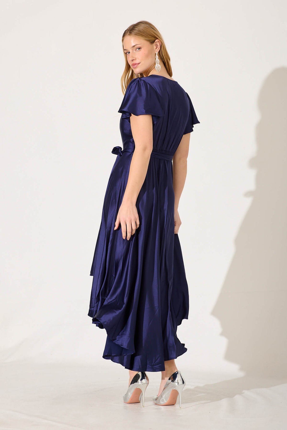 Navy Satin Maxi Dress - Loulou Style