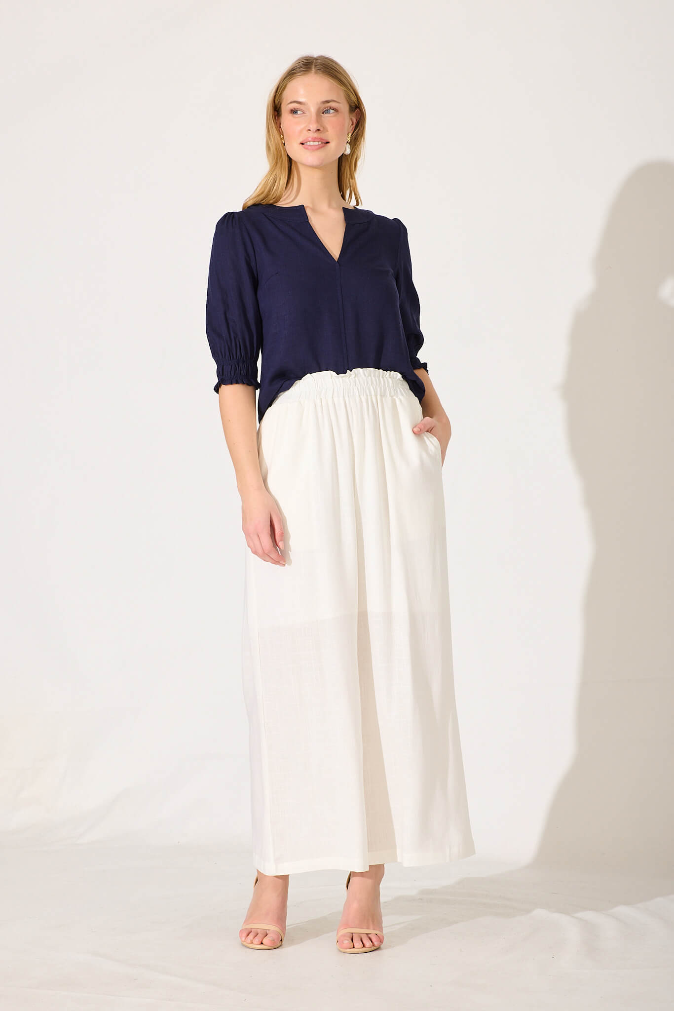 Navy Cotton Linen Top by Tiana