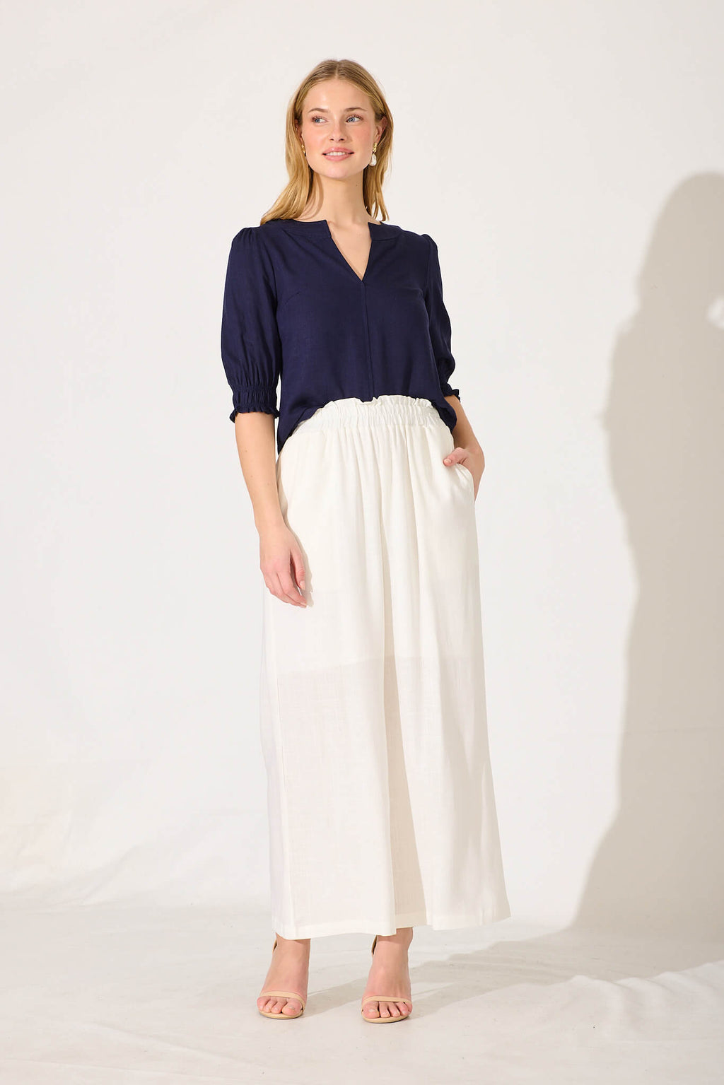 Navy Cotton Linen Top by Tiana