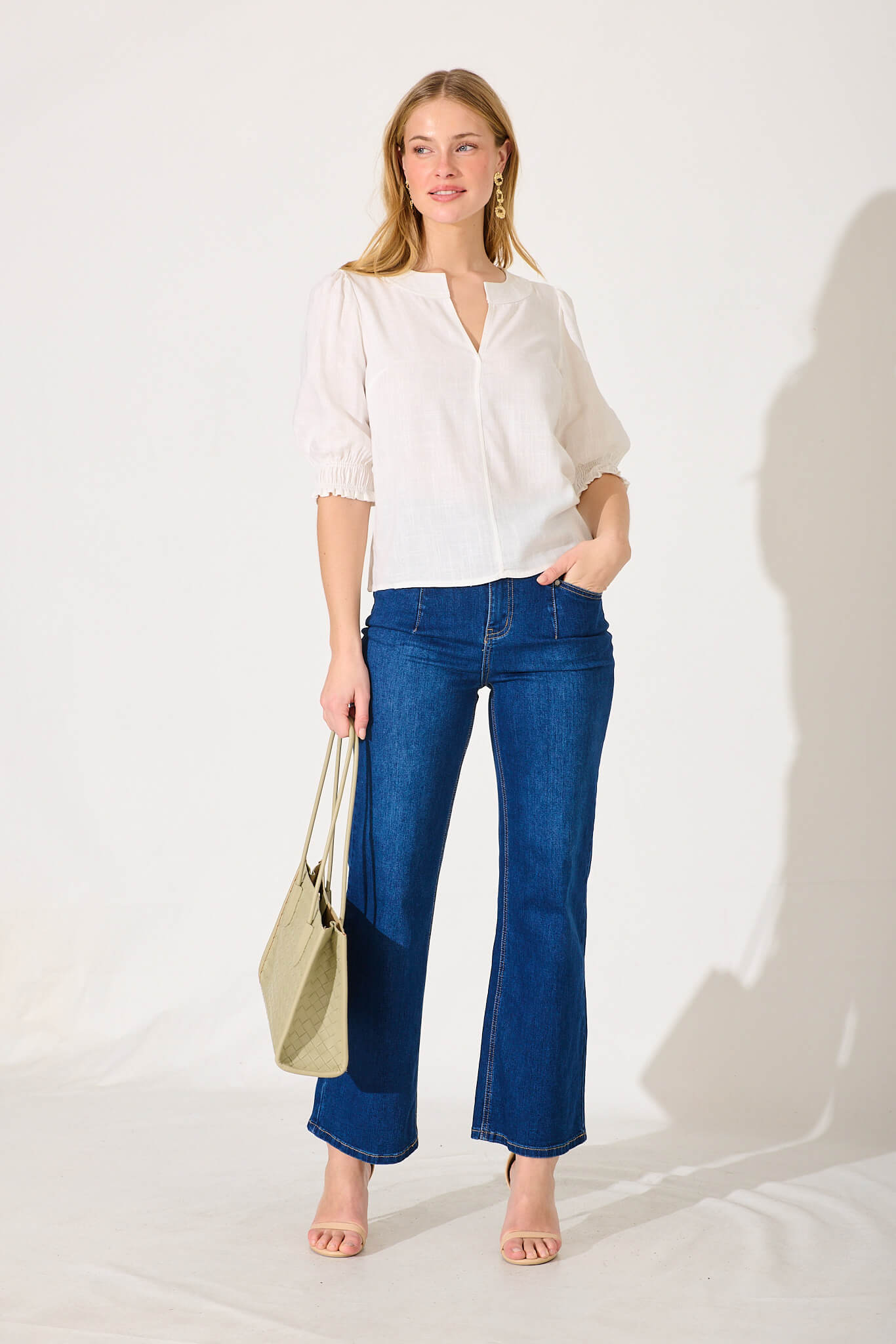 White Cotton Linen Tiana Blouse