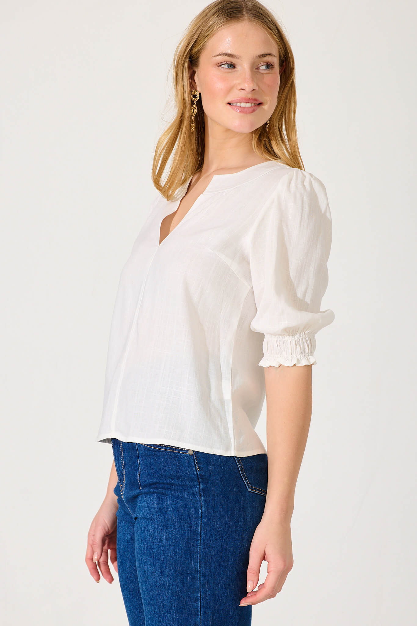 White Cotton Linen Tiana Blouse