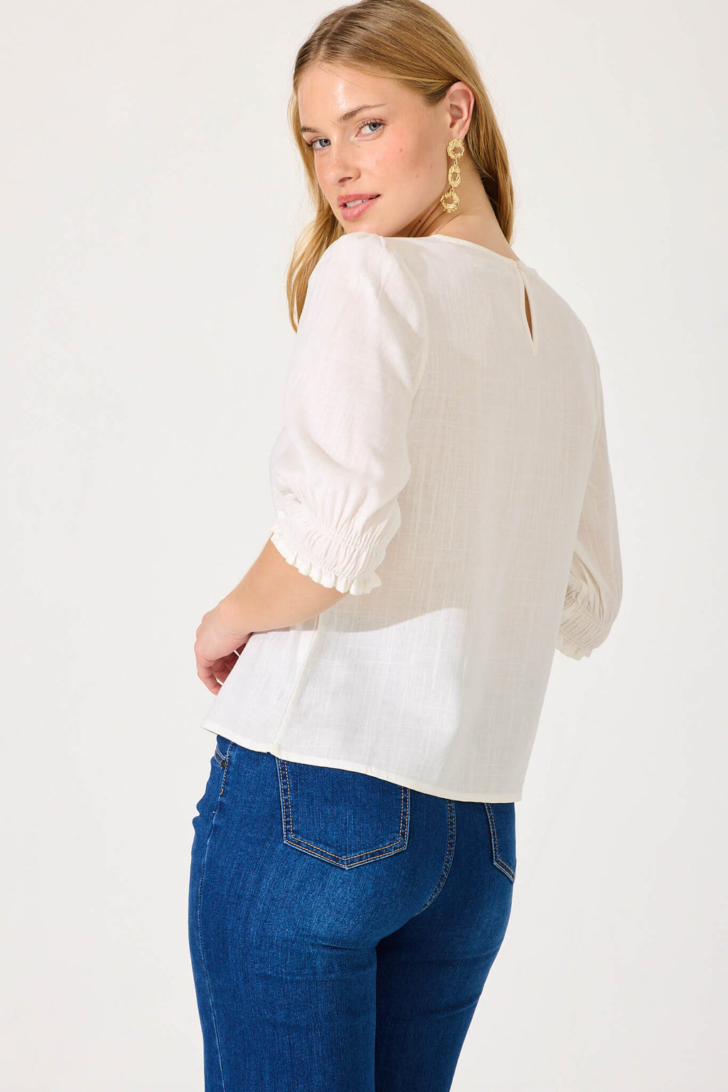 White Cotton Linen Tiana Blouse